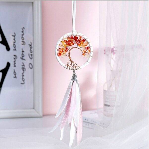 Petit Attrape rêve Arbre de vie - rose et blanc