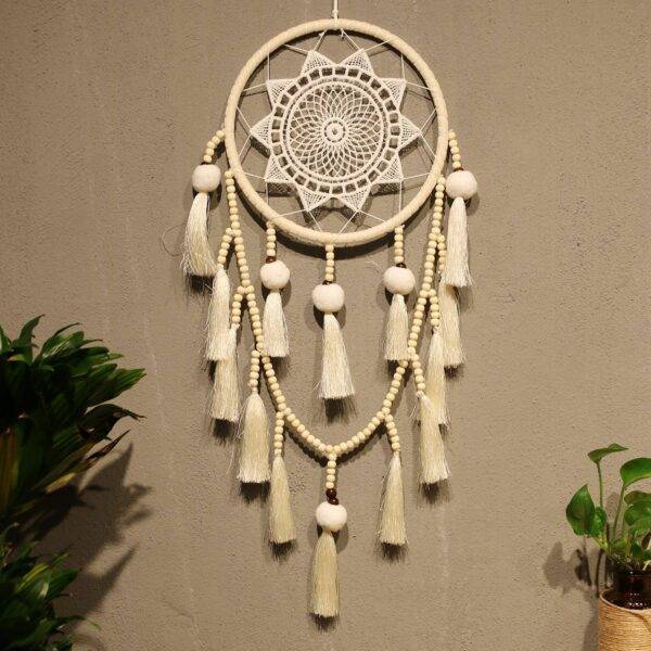 Attrape rêve macramé perle en bois - beige